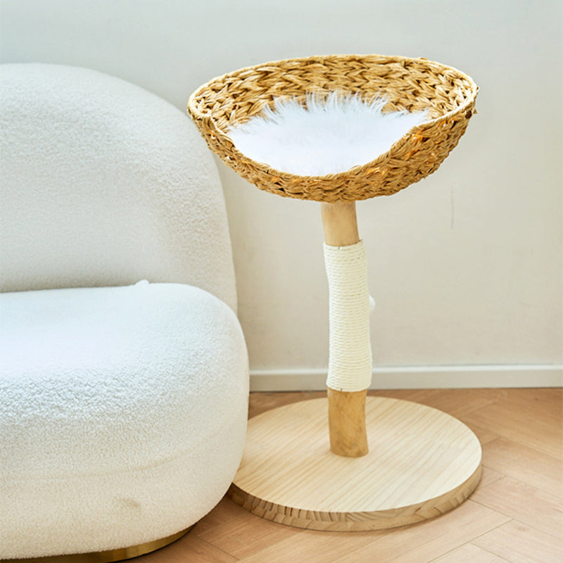 Contemporary Creative Cylindrical Bowl-Shaped Pine Camphor Tree Trunk Kraft Paper Rope PE Rattan Cat Tree & Condo 1 - Condo For Living Room