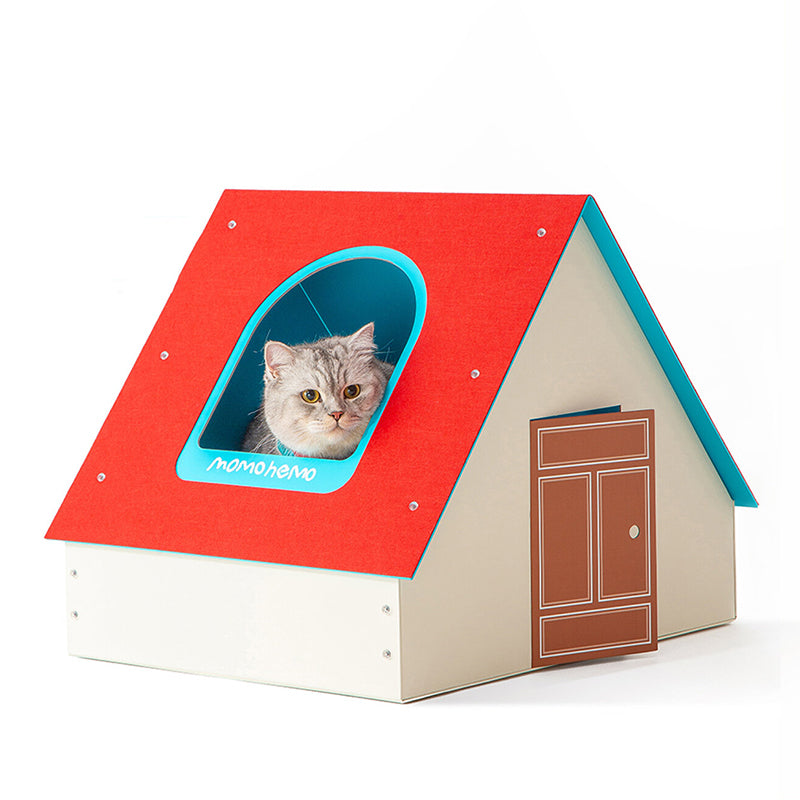Contemporary Creative Rectangular House-Shaped Cardboard Felt Corrugated Paper Fleece Pad Cat Bed For Bedroom