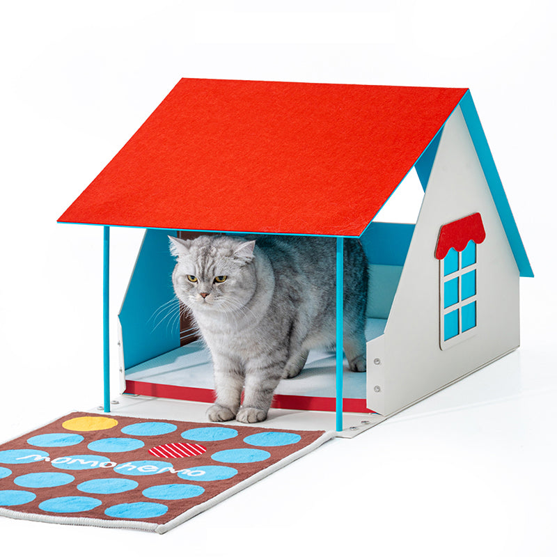 Contemporary Creative Rectangular House-Shaped Cardboard Felt Corrugated Paper Fleece Pad Cat Bed For Bedroom
