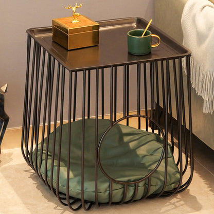 Modern Minimalist Cylindrical Rectangular Hollow Design Iron Tech Fabric Cat Bed For Bedroom