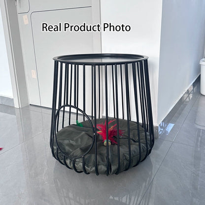 Modern Minimalist Cylindrical Rectangular Hollow Design Iron Tech Fabric Cat Bed For Bedroom