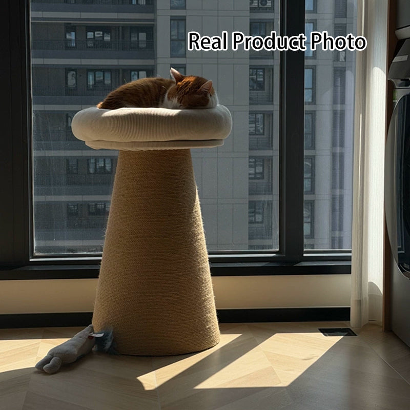 Contemporary Nordic Cone-Shaped Cylindrical Round Corduroy Hemp Rope Plywood Cat Tree & Condo 1 - Condo For Living Room