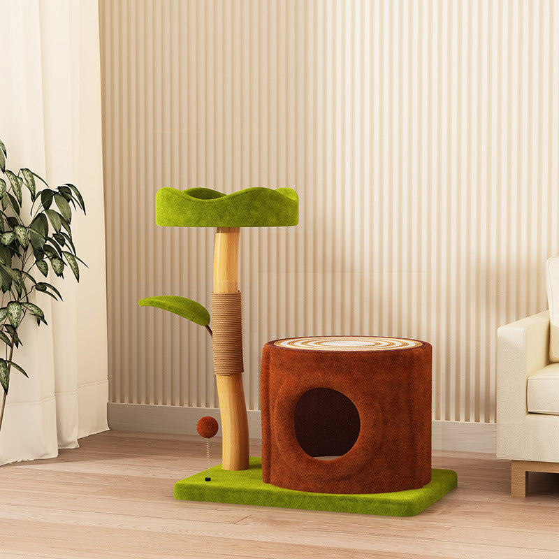Contemporary Creative Rectangular Cylindrical Tree-Shaped Medium Density Fiberboard Wooden Velvet Sisal Plastic Cat Tree & Condo 1-Scratching Post 2-Condo For Living Room