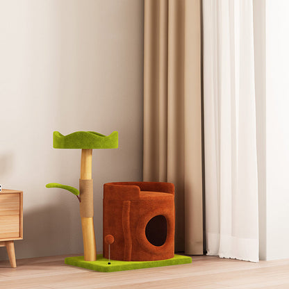 Contemporary Creative Rectangular Cylindrical Tree-Shaped Medium Density Fiberboard Wooden Velvet Sisal Plastic Cat Tree & Condo 1-Scratching Post 2-Condo For Living Room