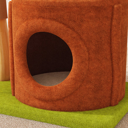 Contemporary Creative Rectangular Cylindrical Tree-Shaped Medium Density Fiberboard Wooden Velvet Sisal Plastic Cat Tree & Condo 1-Scratching Post 2-Condo For Living Room