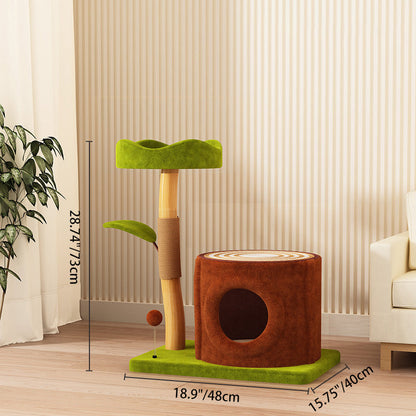 Contemporary Creative Rectangular Cylindrical Tree-Shaped Medium Density Fiberboard Wooden Velvet Sisal Plastic Cat Tree & Condo 1-Scratching Post 2-Condo For Living Room
