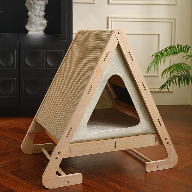Contemporary Nordic Triangular Arc-Shaped Hemp Rope Medium Density Fiberboard Cotton-Linen Velvet Cat Bed For Bedroom