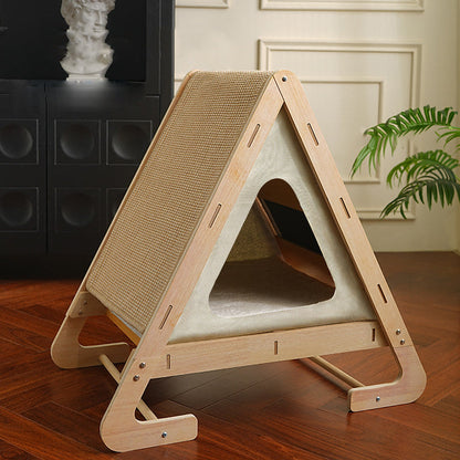 Contemporary Nordic Triangular Arc-Shaped Hemp Rope Medium Density Fiberboard Cotton-Linen Velvet Cat Bed For Bedroom