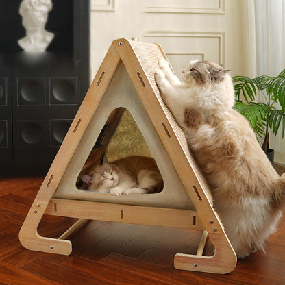 Contemporary Nordic Triangular Arc-Shaped Hemp Rope Medium Density Fiberboard Cotton-Linen Velvet Cat Bed For Bedroom