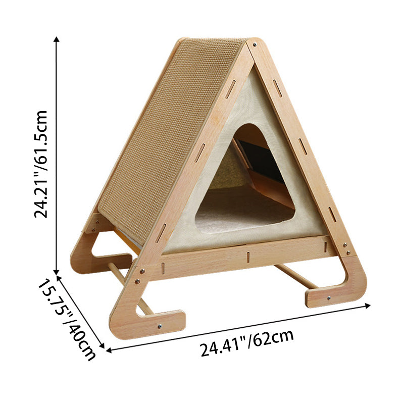 Contemporary Nordic Triangular Arc-Shaped Hemp Rope Medium Density Fiberboard Cotton-Linen Velvet Cat Bed For Bedroom