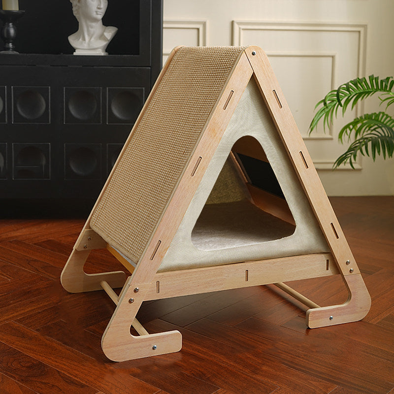 Contemporary Nordic Triangular Arc-Shaped Hemp Rope Medium Density Fiberboard Cotton-Linen Velvet Cat Bed For Bedroom