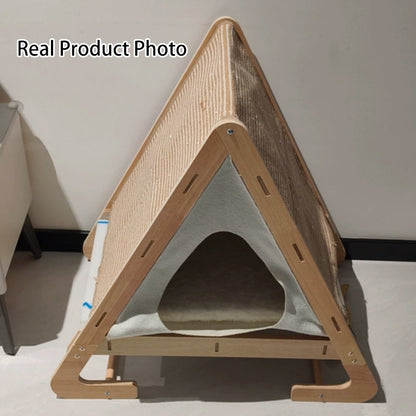 Contemporary Nordic Triangular Arc-Shaped Hemp Rope Medium Density Fiberboard Cotton-Linen Velvet Cat Bed For Bedroom