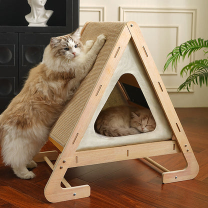 Contemporary Nordic Triangular Arc-Shaped Hemp Rope Medium Density Fiberboard Cotton-Linen Velvet Cat Bed For Bedroom