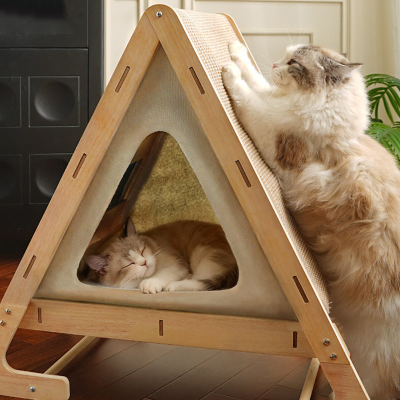 Contemporary Nordic Triangular Arc-Shaped Hemp Rope Medium Density Fiberboard Cotton-Linen Velvet Cat Bed For Bedroom