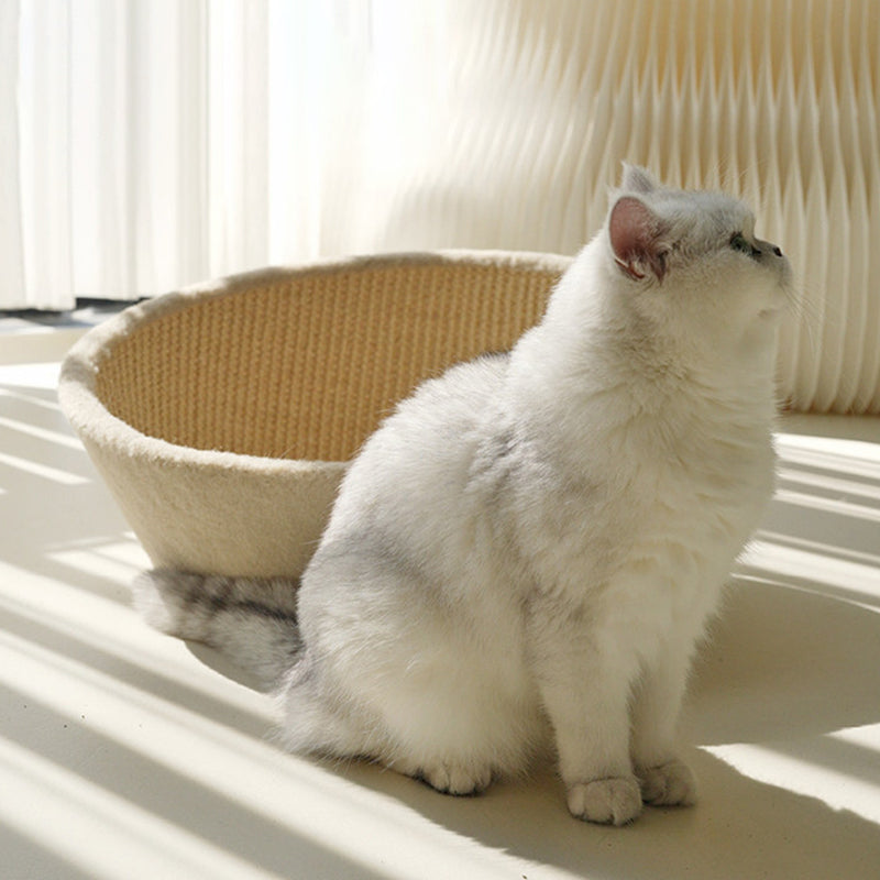 Contemporary Nordic Round Curved Medium Density Fiberboard Multi-layer Plywood Sisal Cotton Rope Velvet Cat Bed For Bedroom