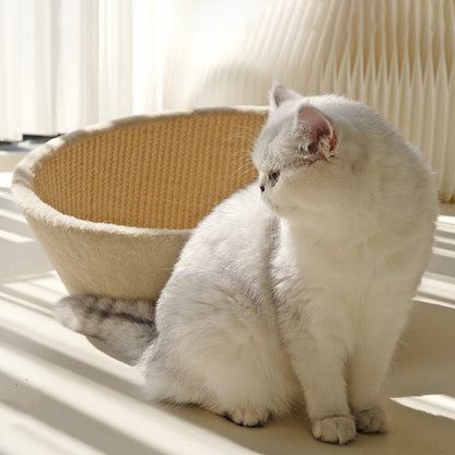 Contemporary Nordic Round Curved Medium Density Fiberboard Multi-layer Plywood Sisal Cotton Rope Velvet Cat Bed For Bedroom