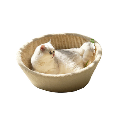 Contemporary Nordic Round Curved Medium Density Fiberboard Multi-layer Plywood Sisal Cotton Rope Velvet Cat Bed For Bedroom
