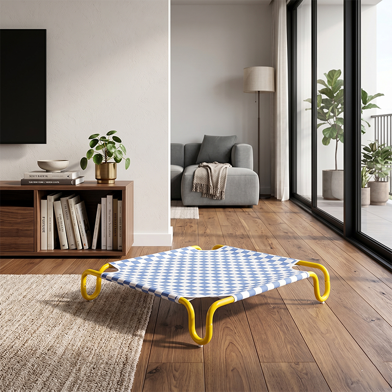 Contemporary Creative Square Checkered Design Oxford Fabric Iron Cat Bed & Dog Bed For Bedroom
