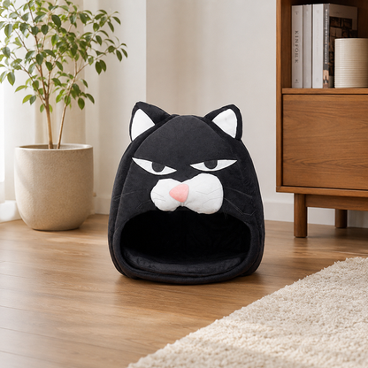 Contemporary Creative Round Cat Head-Shaped Velvet Fabric Cat Bed For Bedroom