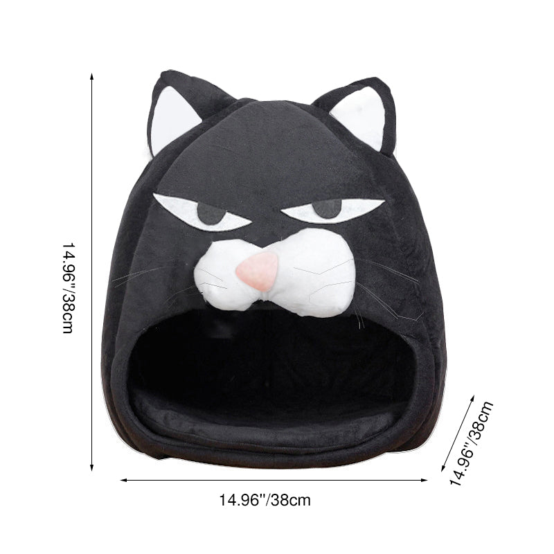 Contemporary Creative Round Cat Head-Shaped Velvet Fabric Cat Bed For Bedroom
