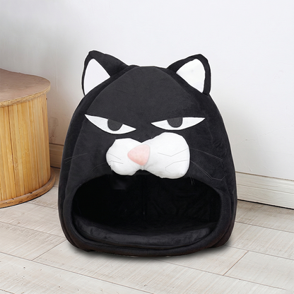 Contemporary Creative Round Cat Head-Shaped Velvet Fabric Cat Bed For Bedroom