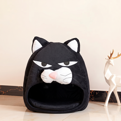 Contemporary Creative Round Cat Head-Shaped Velvet Fabric Cat Bed For Bedroom