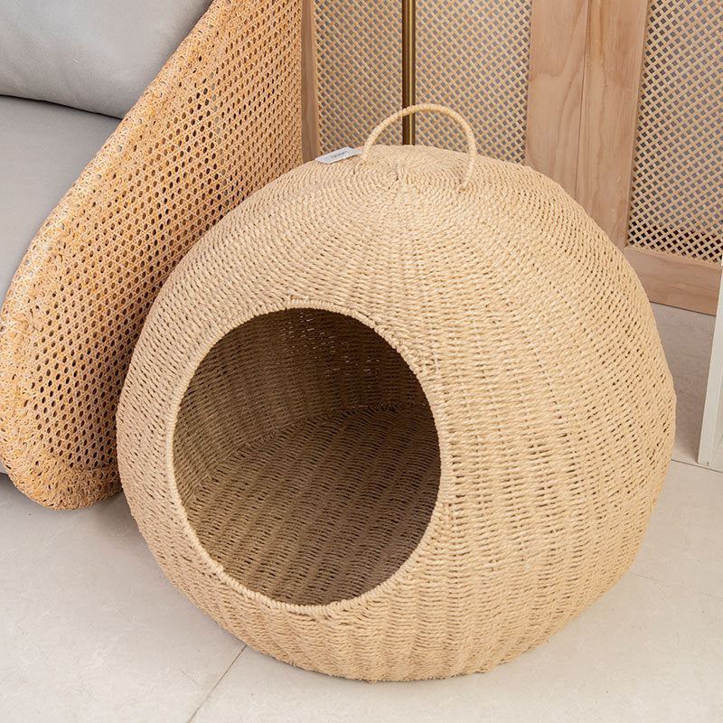 Modern Minimalist Round Spherical Paper Rope Iron Handle Cat Bed For Bedroom
