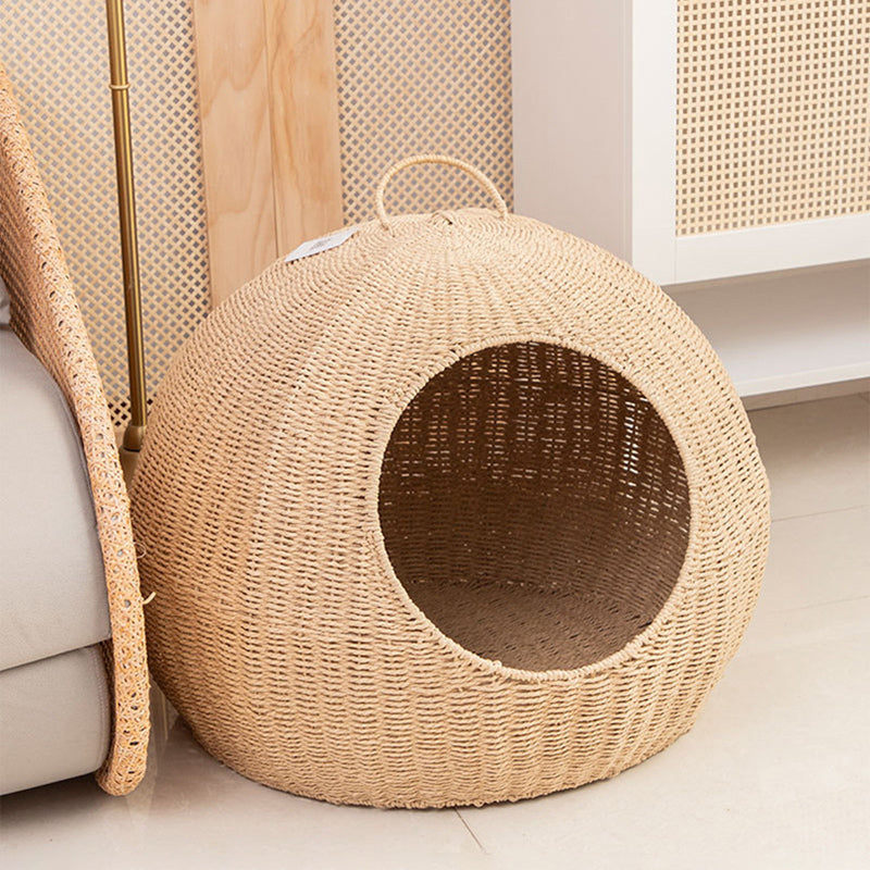 Modern Minimalist Round Spherical Paper Rope Iron Handle Cat Bed For Bedroom
