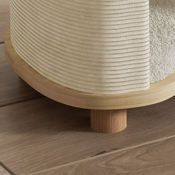 Modern Minimalist Pine Wood Linen Teddy Fleece Oval Removable Cat Bed 1-Toy Ball For Living Room & Bedroom
