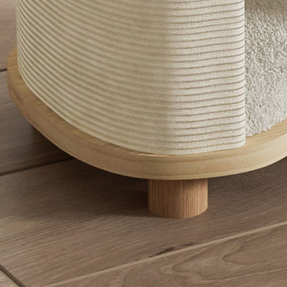 Modern Minimalist Pine Wood Linen Teddy Fleece Oval Removable Cat Bed 1-Toy Ball For Living Room & Bedroom