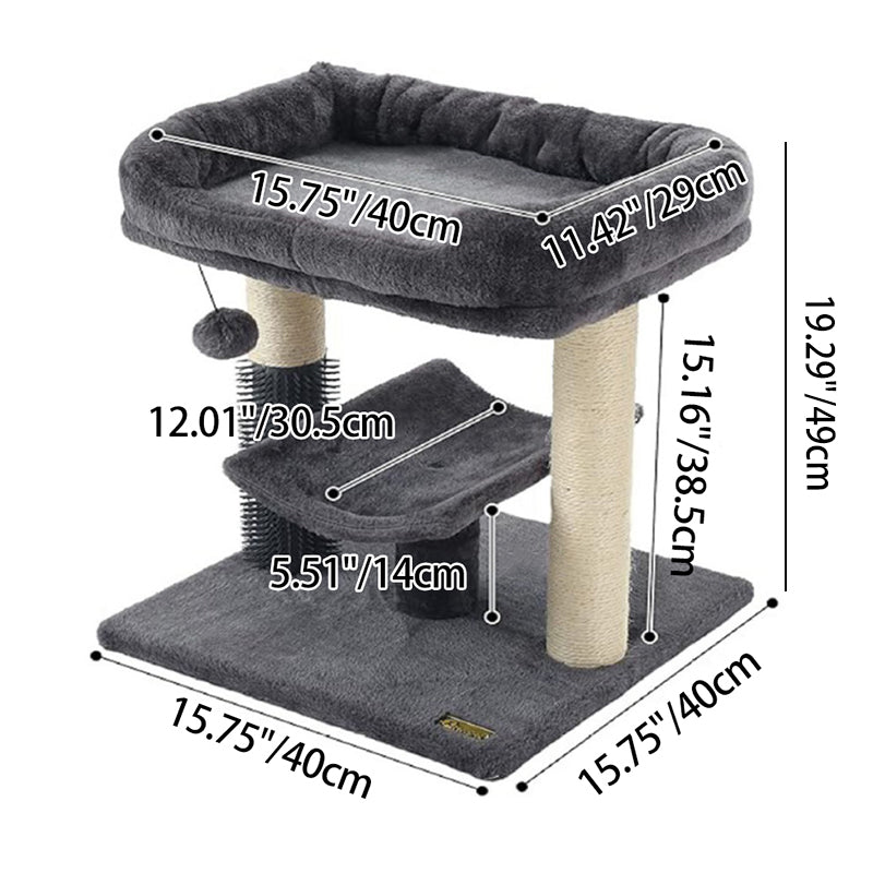 Modern Minimalist MDF Velvet Sisal Rope Rectangular Cat Tree & Condos 1-Condo 2-Scratching Post 1-Perch For Living Room