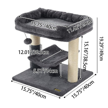 Modern Minimalist MDF Velvet Sisal Rope Rectangular Cat Tree & Condos 1-Condo 2-Scratching Post 1-Perch For Living Room