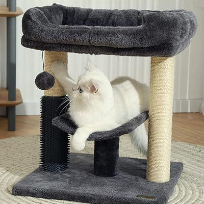 Modern Minimalist MDF Velvet Sisal Rope Rectangular Cat Tree & Condos 1-Condo 2-Scratching Post 1-Perch For Living Room