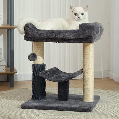 Modern Minimalist MDF Velvet Sisal Rope Rectangular Cat Tree & Condos 1-Condo 2-Scratching Post 1-Perch For Living Room