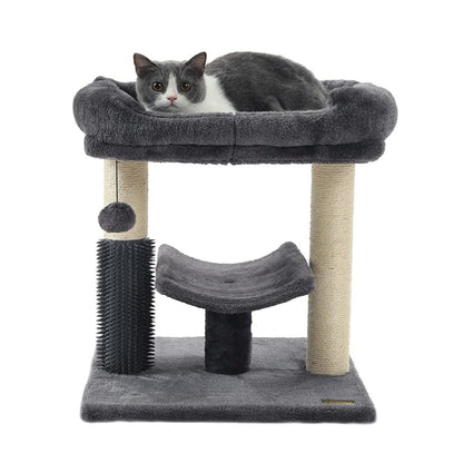 Modern Minimalist MDF Velvet Sisal Rope Rectangular Cat Tree & Condos 1-Condo 2-Scratching Post 1-Perch For Living Room