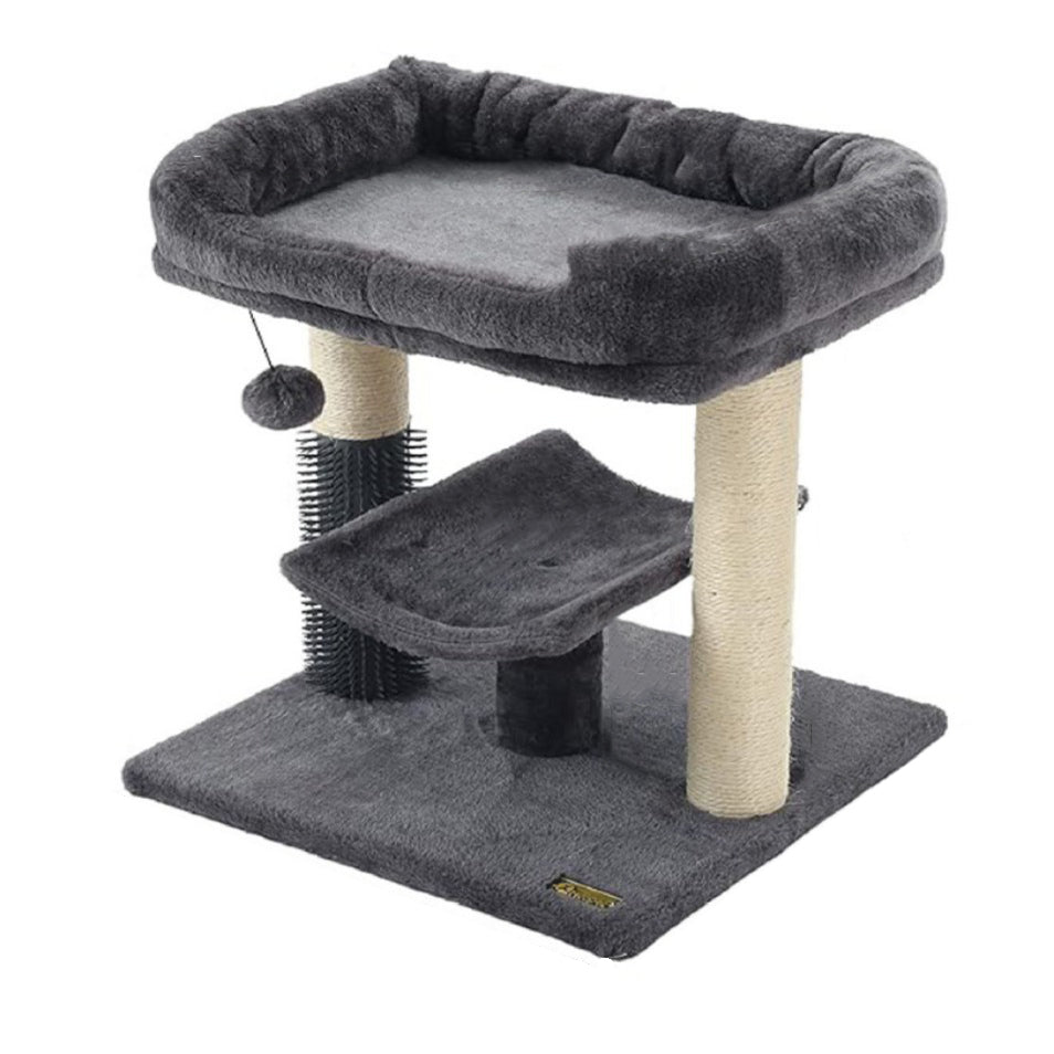 Modern Minimalist MDF Velvet Sisal Rope Rectangular Cat Tree & Condos 1-Condo 2-Scratching Post 1-Perch For Living Room