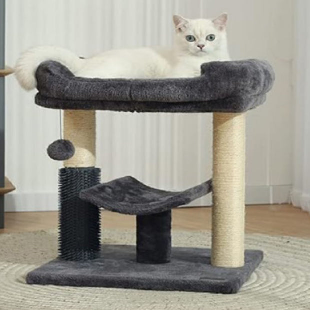 Modern Minimalist MDF Velvet Sisal Rope Rectangular Cat Tree & Condos 1-Condo 2-Scratching Post 1-Perch For Living Room
