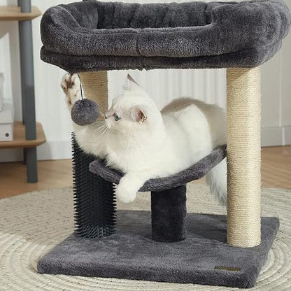 Modern Minimalist MDF Velvet Sisal Rope Rectangular Cat Tree & Condos 1-Condo 2-Scratching Post 1-Perch For Living Room
