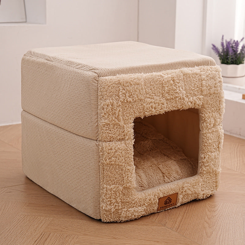 Modern Minimalist Cotton Fleece Square Foldable Cat Bed For Living Room & Bedroom