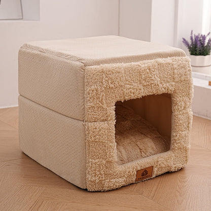 Modern Minimalist Cotton Fleece Square Foldable Cat Bed For Living Room & Bedroom