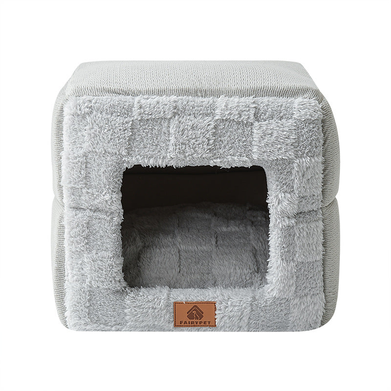 Modern Minimalist Cotton Fleece Square Foldable Cat Bed For Living Room & Bedroom
