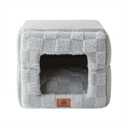 Modern Minimalist Cotton Fleece Square Foldable Cat Bed For Living Room & Bedroom