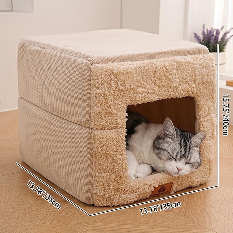 Modern Minimalist Cotton Fleece Square Foldable Cat Bed For Living Room & Bedroom