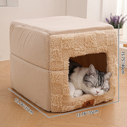 Modern Minimalist Cotton Fleece Square Foldable Cat Bed For Living Room & Bedroom