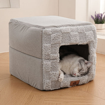 Modern Minimalist Cotton Fleece Square Foldable Cat Bed For Living Room & Bedroom