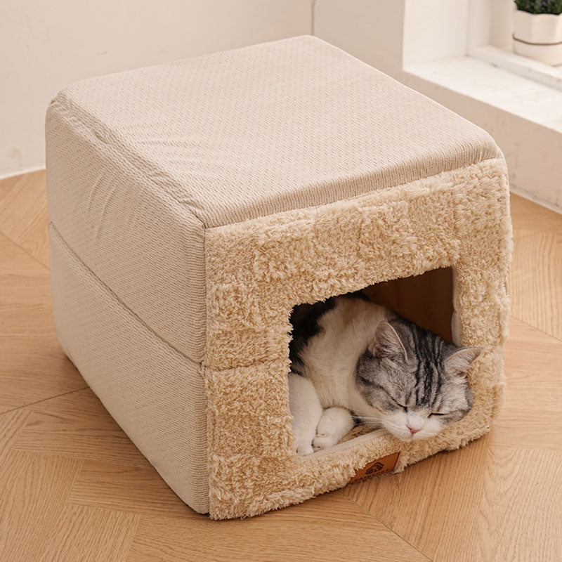 Modern Minimalist Cotton Fleece Square Foldable Cat Bed For Living Room & Bedroom