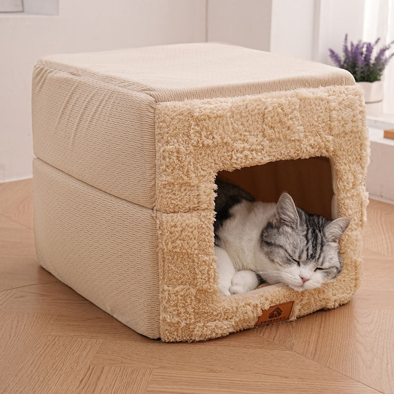 Modern Minimalist Cotton Fleece Square Foldable Cat Bed For Living Room & Bedroom