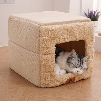 Modern Minimalist Cotton Fleece Square Foldable Cat Bed For Living Room & Bedroom
