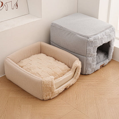 Modern Minimalist Cotton Fleece Square Foldable Cat Bed For Living Room & Bedroom
