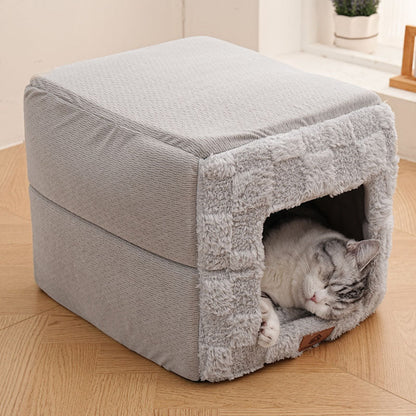 Modern Minimalist Cotton Fleece Square Foldable Cat Bed For Living Room & Bedroom